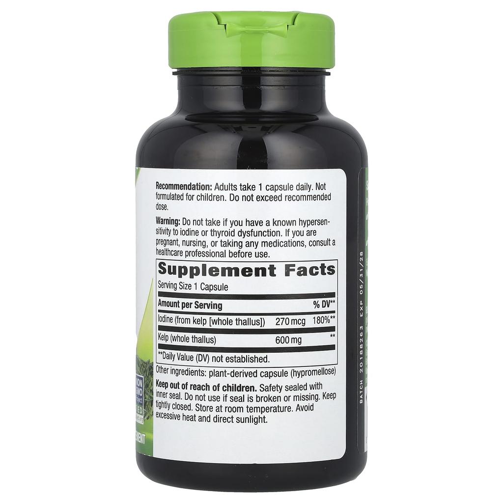 Nature's Way, Kelp, whole fronds, 600 mg, 180 vegan capsules