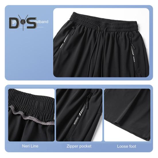 Pantaloni scurți pentru bărbați, talie elastică, talie medie, respirabili, cu buzunare, uscare rapidă, pantaloni scurți subțiri din mătase glacială, pentru timpul liber