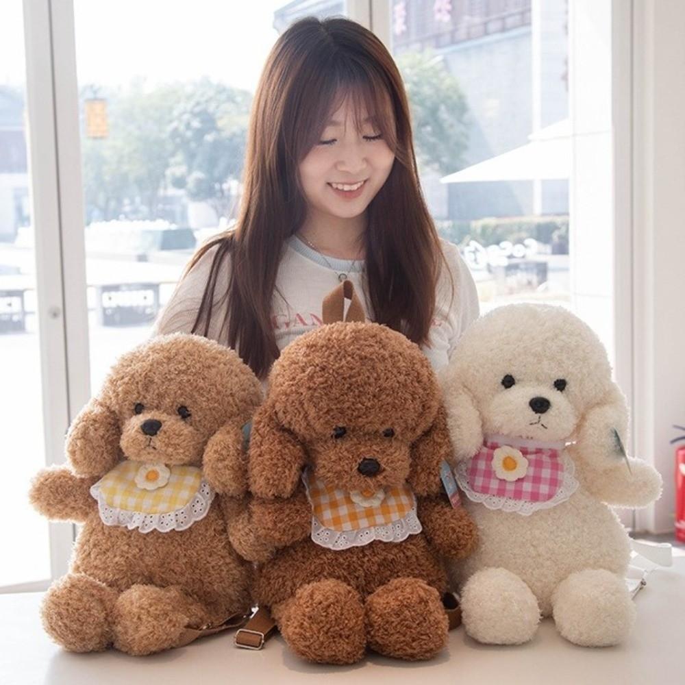 New Plush Teddy Dog Backpacks Kawaii Brown Khaki Student Schoolbags Cute Animals Poodle Shape Shoulders Bag Girls Fashion