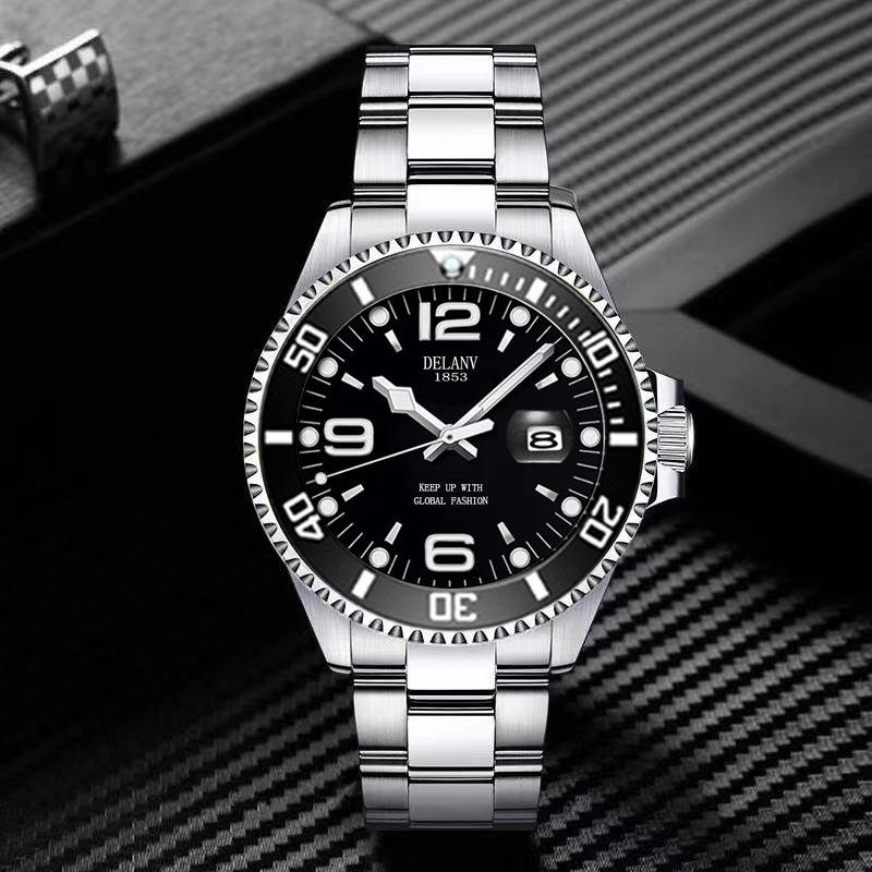 Men’s Fashionable Luminous Quartz Watch with Steel Band and Calendar