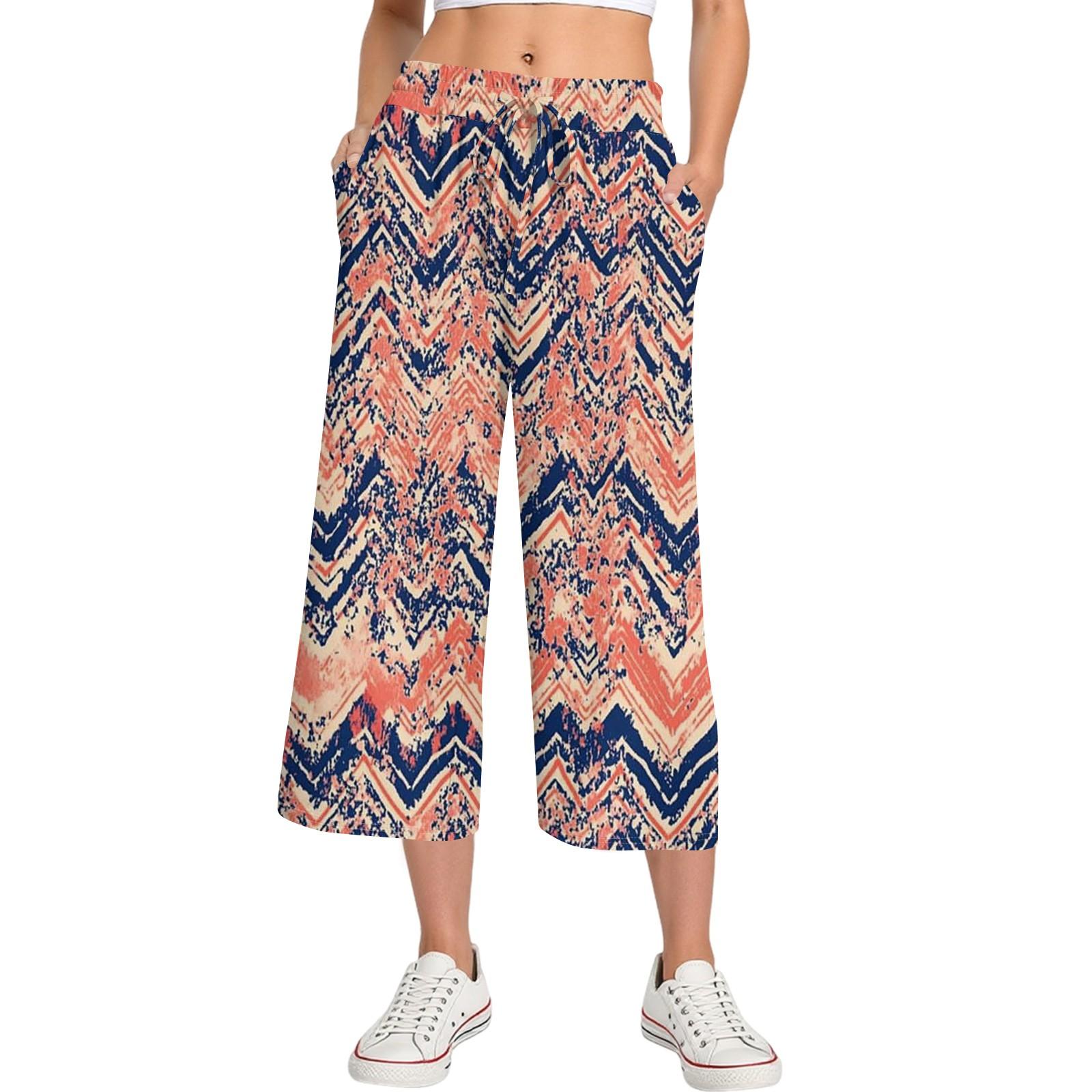 

Жіночі літні повсякденні спортивні штани з принтом з високою посадкою, укорочені штани вільного крою XXL рожевий