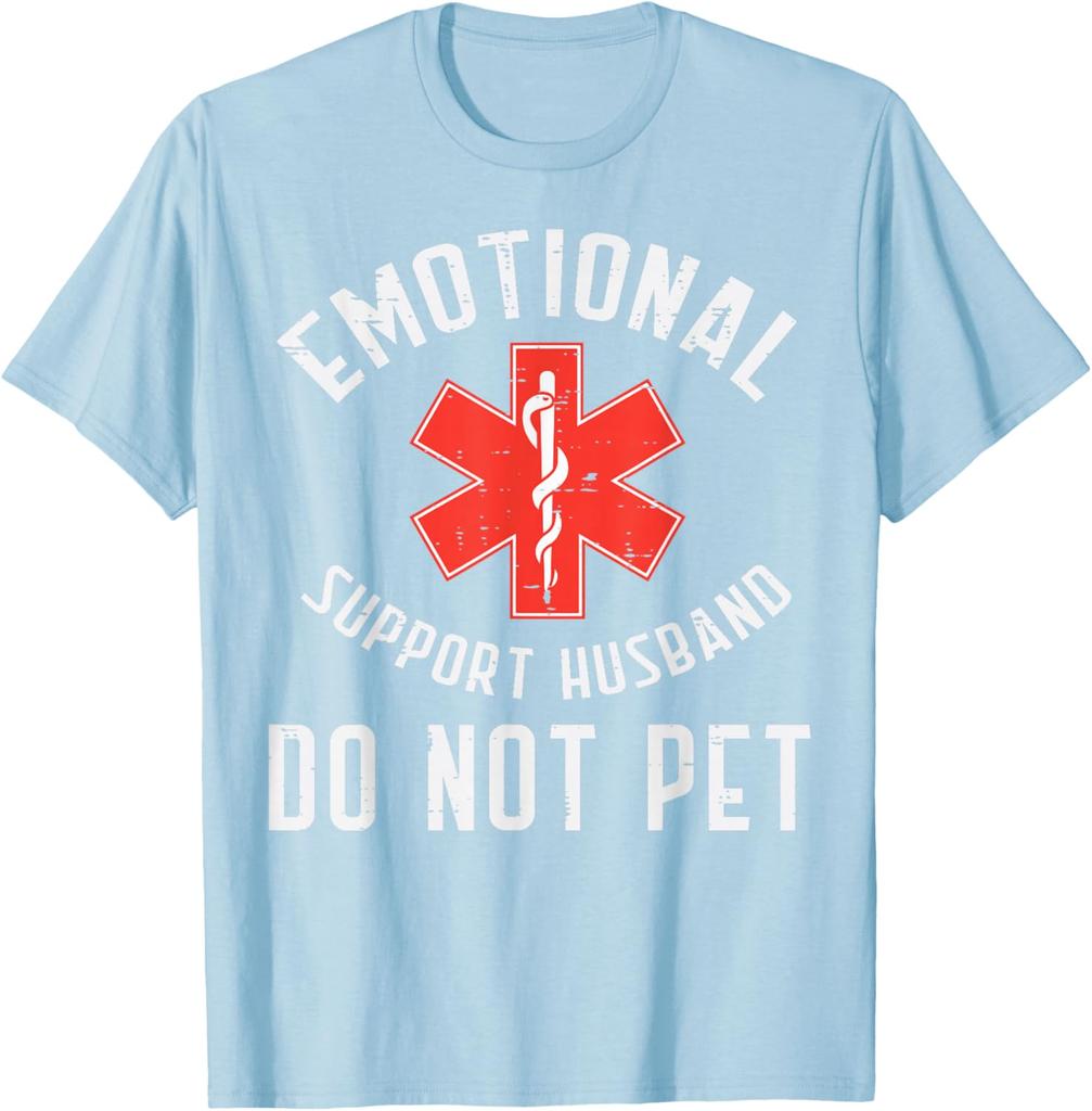 Emotional Support Husband EMS Star Paramedic Graphic Tee Casual Cotton TShirt for Men