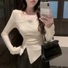 Irregular T Shirt for Women Spring Slim Crop Top Korean Style Long Sleeve Tees Y2k Solid Ladies Tshirts Femme Clothing 2024 New