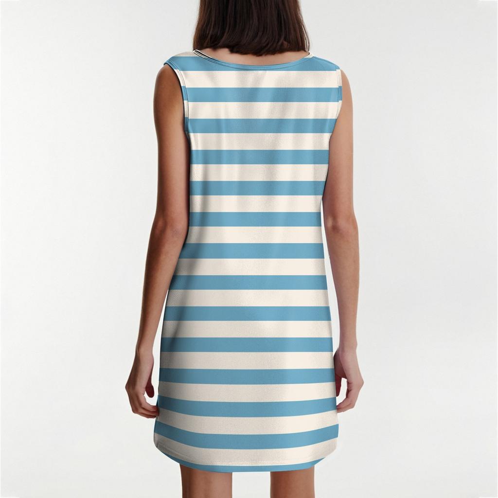 Dámské ležérní a módní šaty bez rukávů s kulatým výstřihem, volného střihu, s potiskem a kapsou