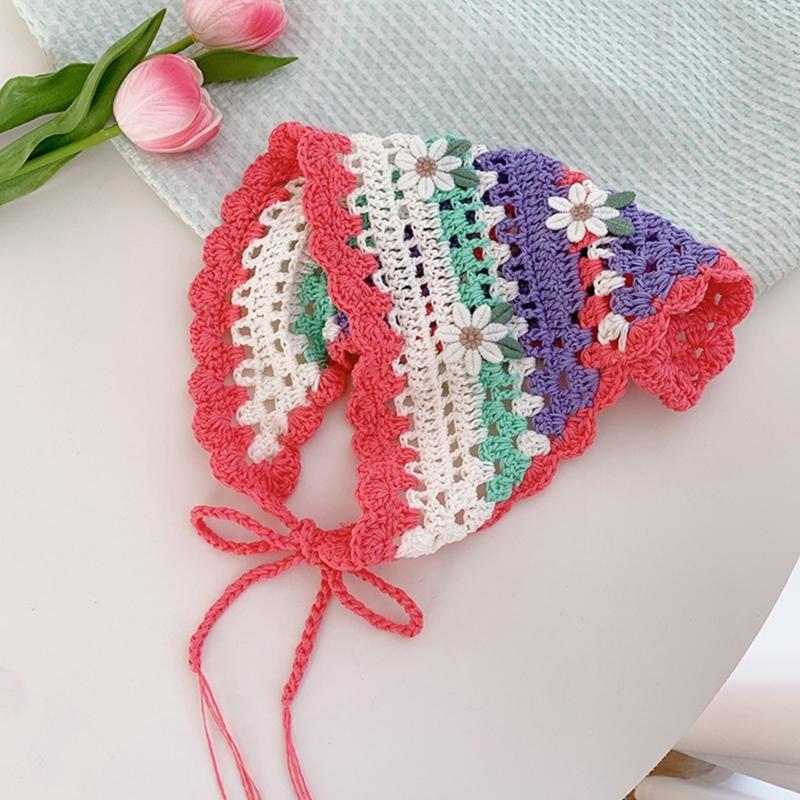 French Style Crochet Headscarf Hairband for Women Hair Bandannas Decorative Ethnic Headbands Bohemian Flower Hair Scarf