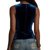 Women's Velvet Sleeveless Button Down Vest V-Neck Casual Solid Color Tank Tops