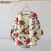 ZANZEA Women Casual 3/4 Sleeve Loose O-neck Floral Print Blouse