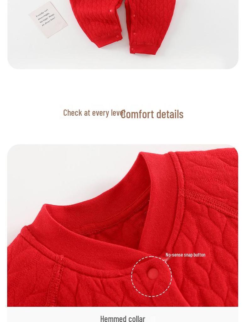 Newborn Red Padded One-Piece: Warm Autumn/Winter Outfit for Baby's First Celebrations