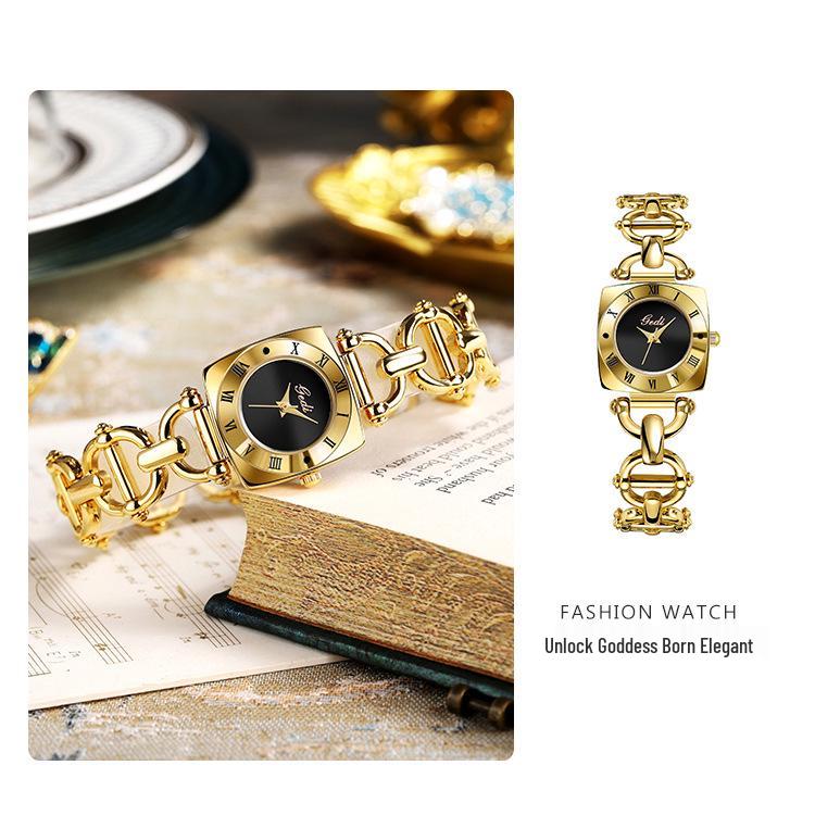 GEDI Alloy Vintage Quartz Watch - Elegant Ladies' Design with Exquisite Copper Bracelet