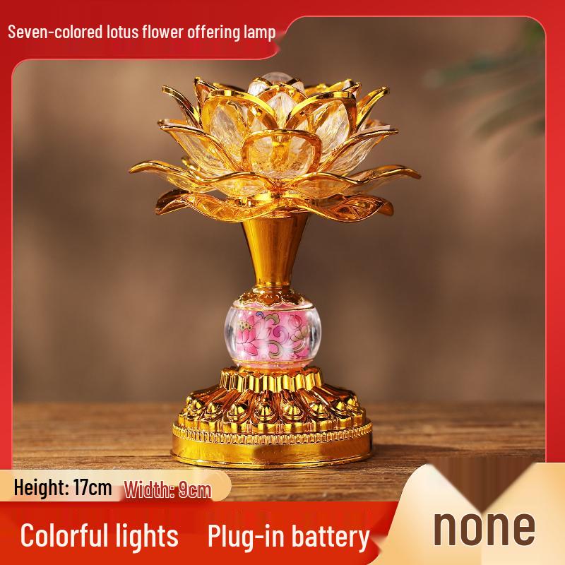 Seven-Color LED Rechargeable Buddha Offering Lamp - Lotus Design for Home and Guanyin Devotion.