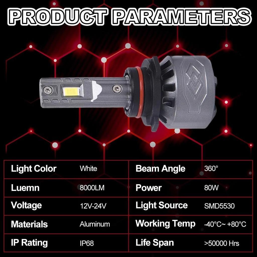 9006 LED Headlight Bulbs 8000lm Set Brightness 6000K White 90066000K