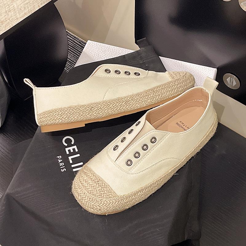 Trend spring summer season new lazy one-pedal canvas shoes women's spring breathable versatile lace fisherman shoes