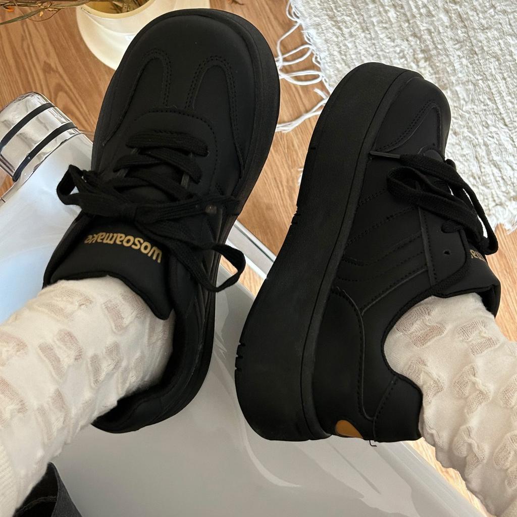 High-value Skirt, Black Heightening Platform Shoes, Children's Spring New Versatile Sports Retro German Training Board Shoes