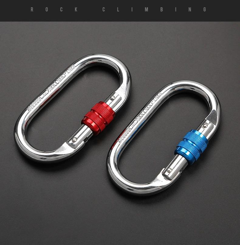 25KN O-Shaped Steel Lock Carabiner for Rock Climbing with Screw Lock Safety