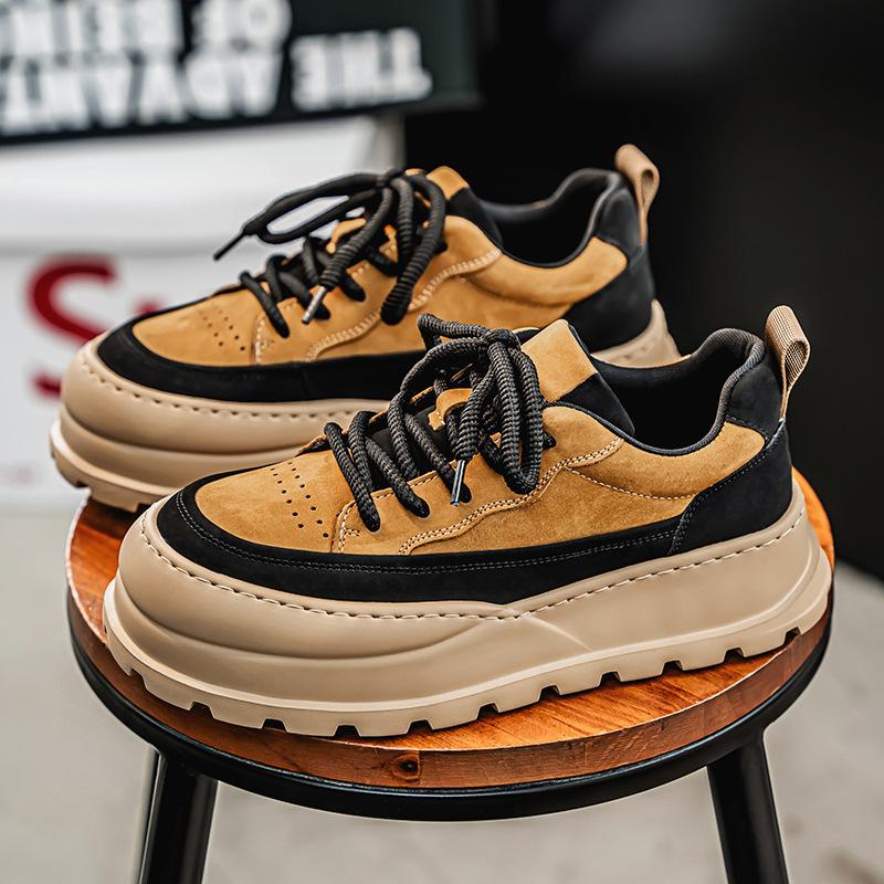 

European station men s shoes spring leather surface retro platform sports big head board shoes high sense niche non-slip casual tide shoes 44 коричневий