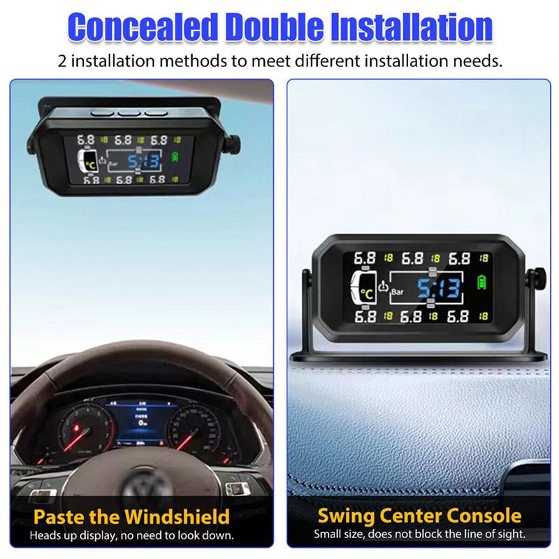 Wireless Car Tpms Tire Pressure Sensors Solar Tire Pressure Monitoring System Temperature Alarm 6 Wheel Tyre External Sensor