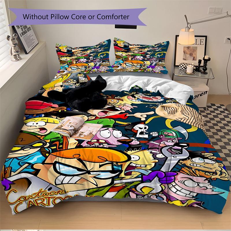 3pc Dexter's Laboratory Cartoon Bedding Set Guest Room Bedroom Decor Christmas Halloween Decor Gifts- All Seasons (No Insert)a1013144