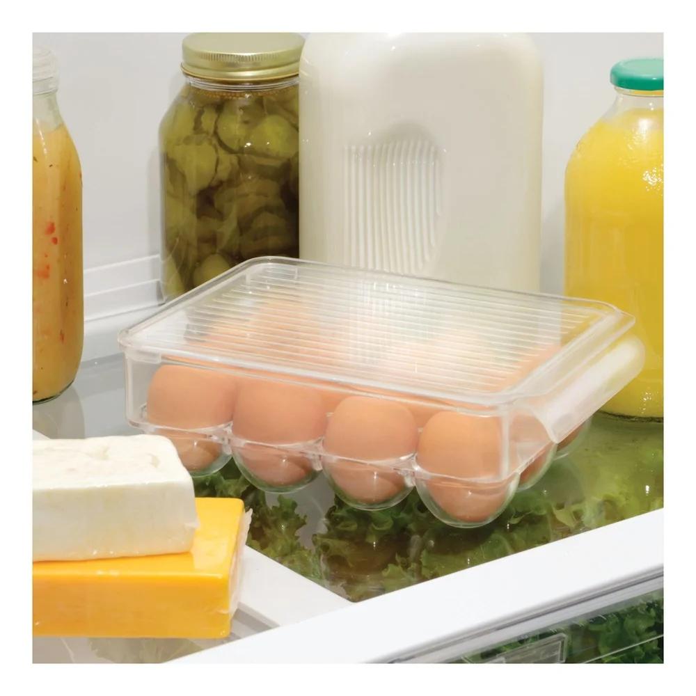 Covered Egg Holder 12 Eggs BPA-Free Plastic Refrigerator Storage Container with Lid and Handle Stackable Egg Organizer