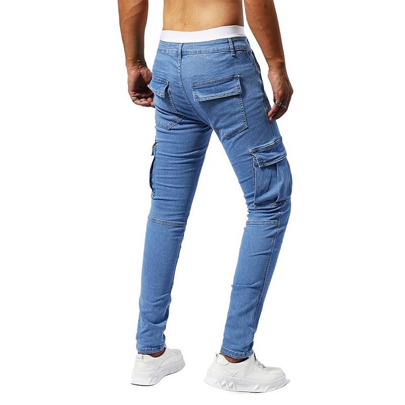 Thin Pants with Ties and Trousers with Multiple Pockets and Versatile Denim Trousers Workwear