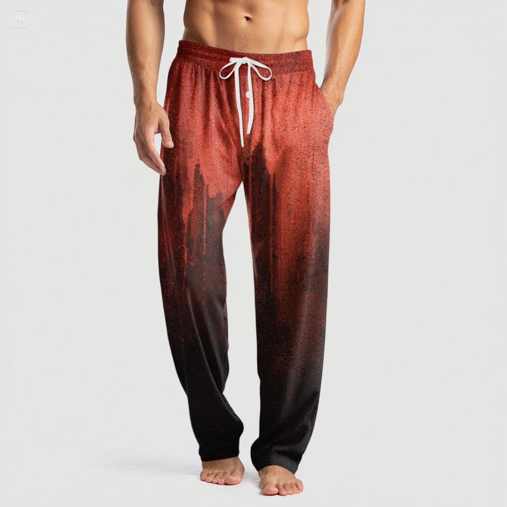 Men's Knitted Halloween Print Pocket Casual Pants Pajama Pants