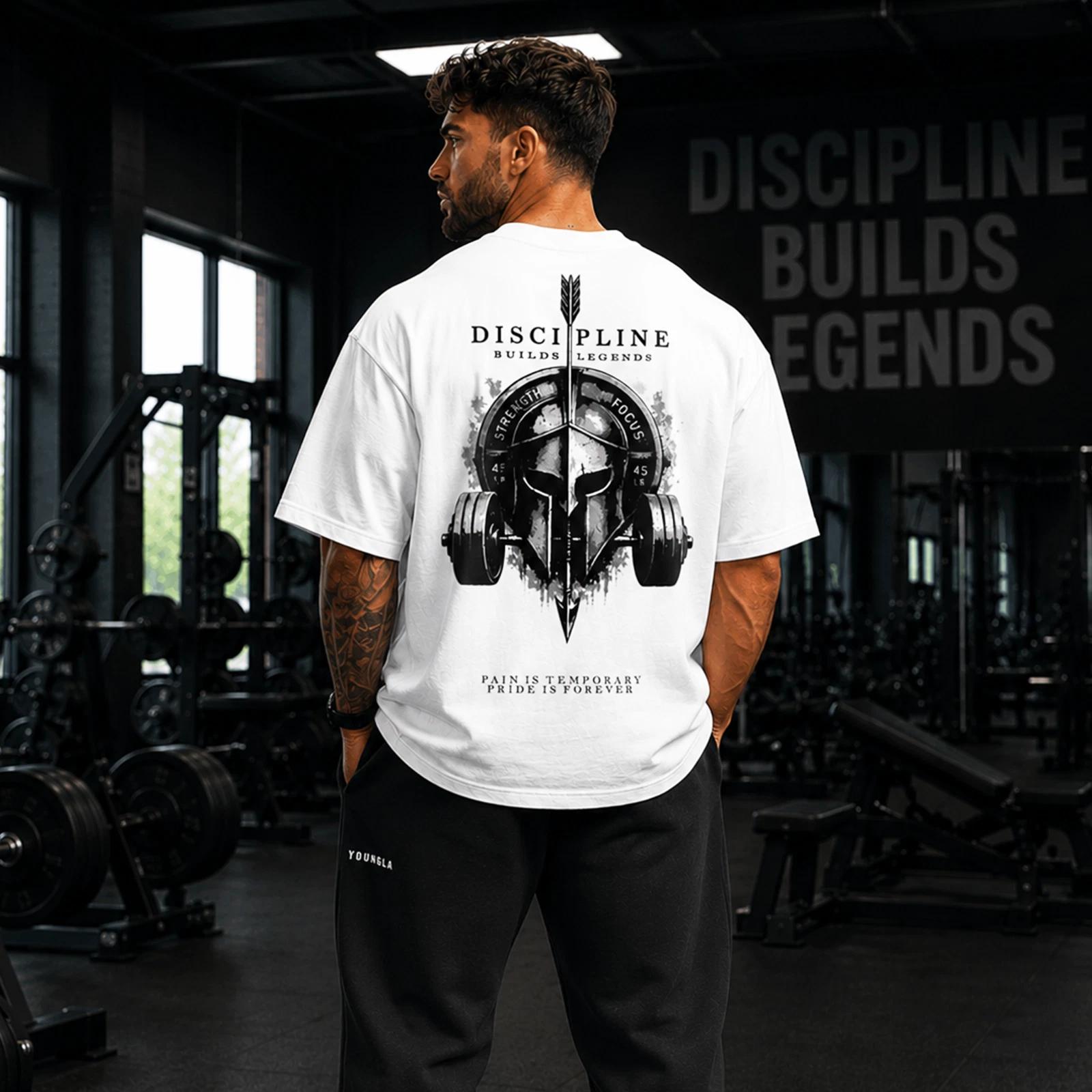 Men s Oversized Gym Graphic T-Shirt Discipline Builds Legends Fitness Streetwear XL