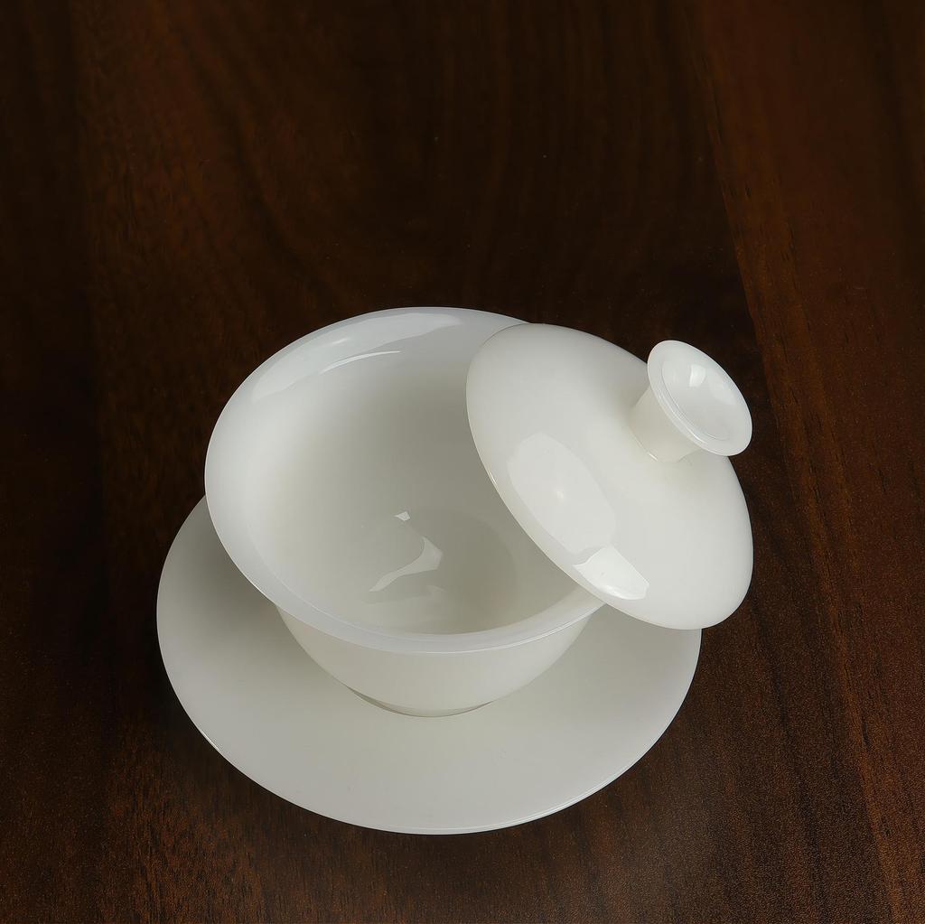 Unpolished Jade Porcelain 120ml Tea Brewing Bowl - Pure White, Ice Type, Lidded for Home Use.
