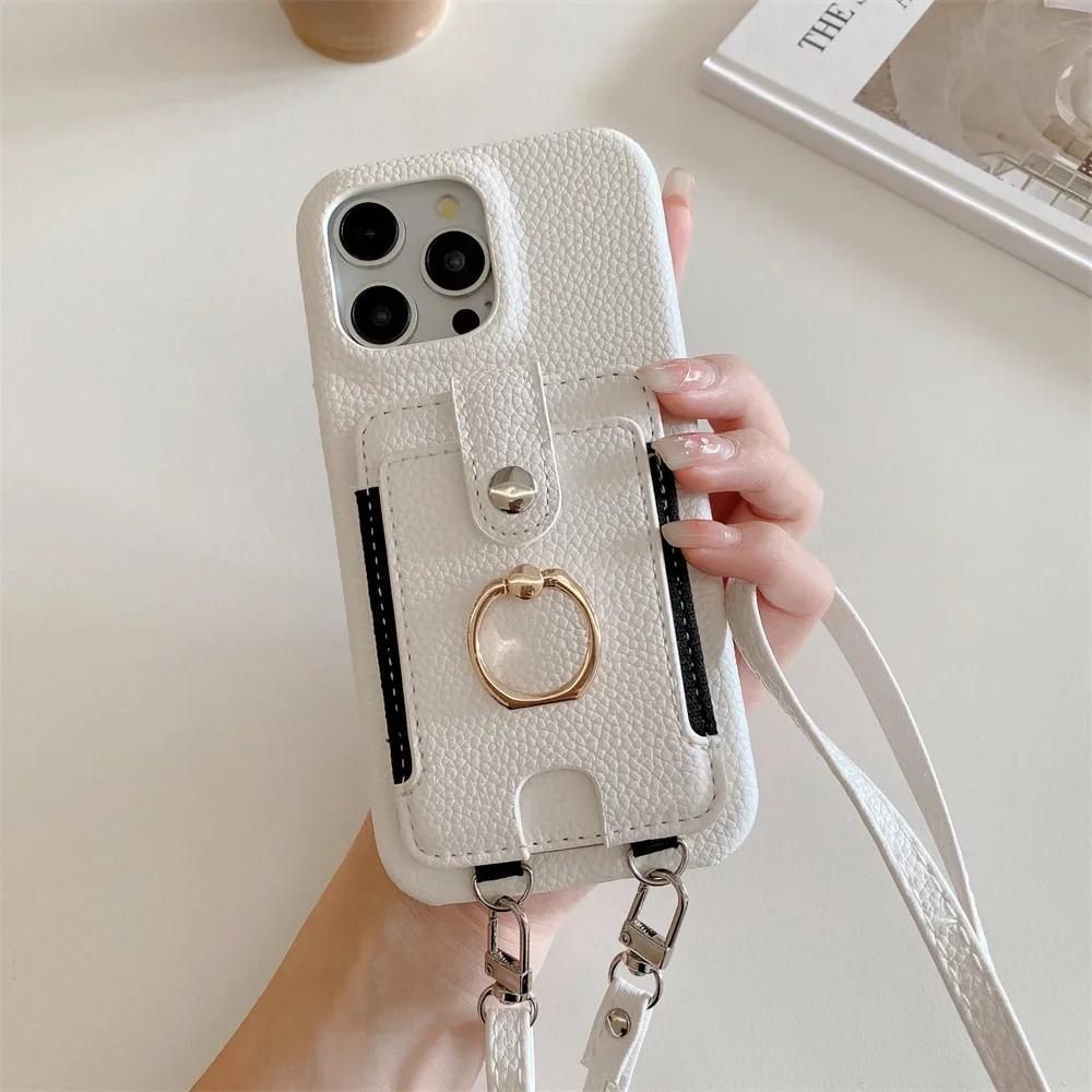 

Чехол-кошелек с держателем для карт для iPhone 16, 15 Plus, 14, 13, 11 Pro Max, 12 Mini, XR, XS Max, кожаный защитный чехол через плечо For iPhone 16 Pro белый