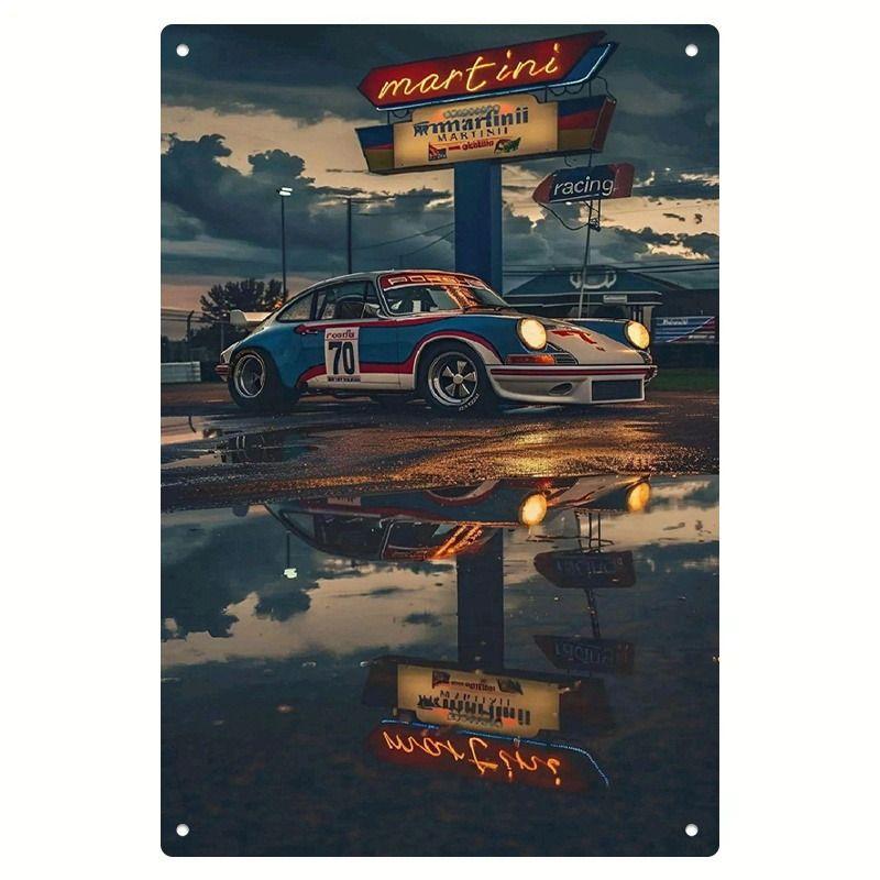Racing Car Retro Style Metal Decorative Painting for Garage Room Decor