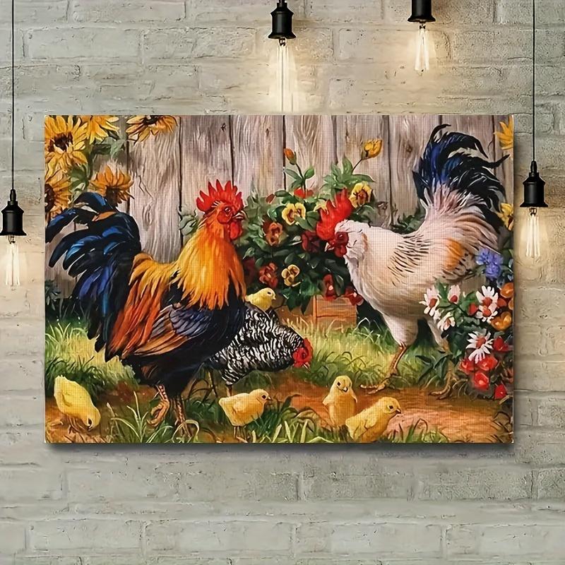 4-Pack Hand Washable Polyester Place Mats | Woven Farmyard Style Table Mats with Rooster & Hen Design | 18X12 Inches Rectangle Floral Pattern Mats