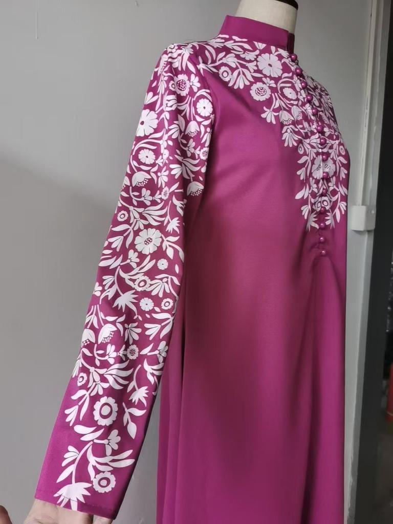 Idodo Muslimische Damen Langarm Stehkragen Blumendruck Ethno Schwingrock 1491