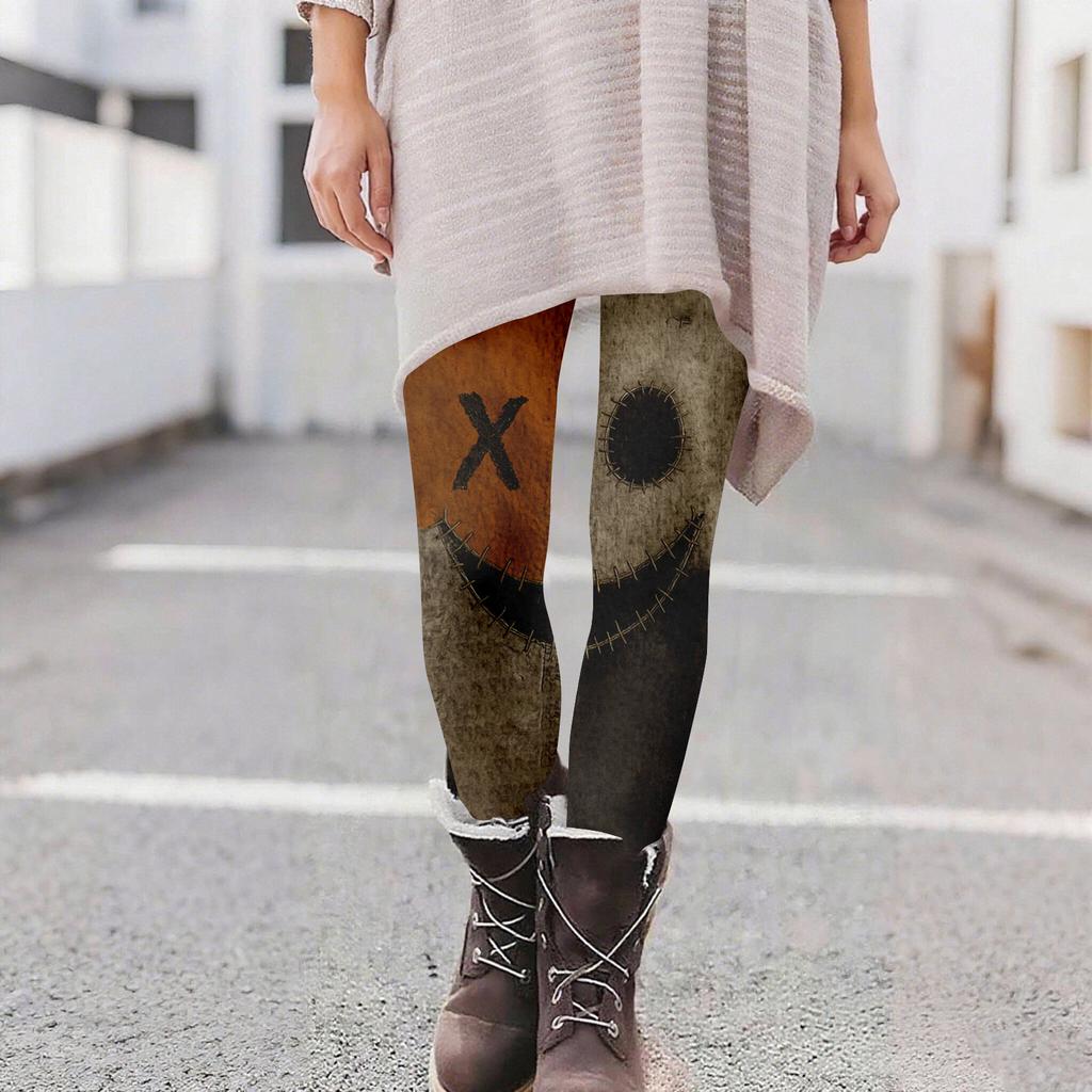 Damen Casual Mode Outdoor Halloween Bedruckte Slim Elastische Yogahose Cropped Hose