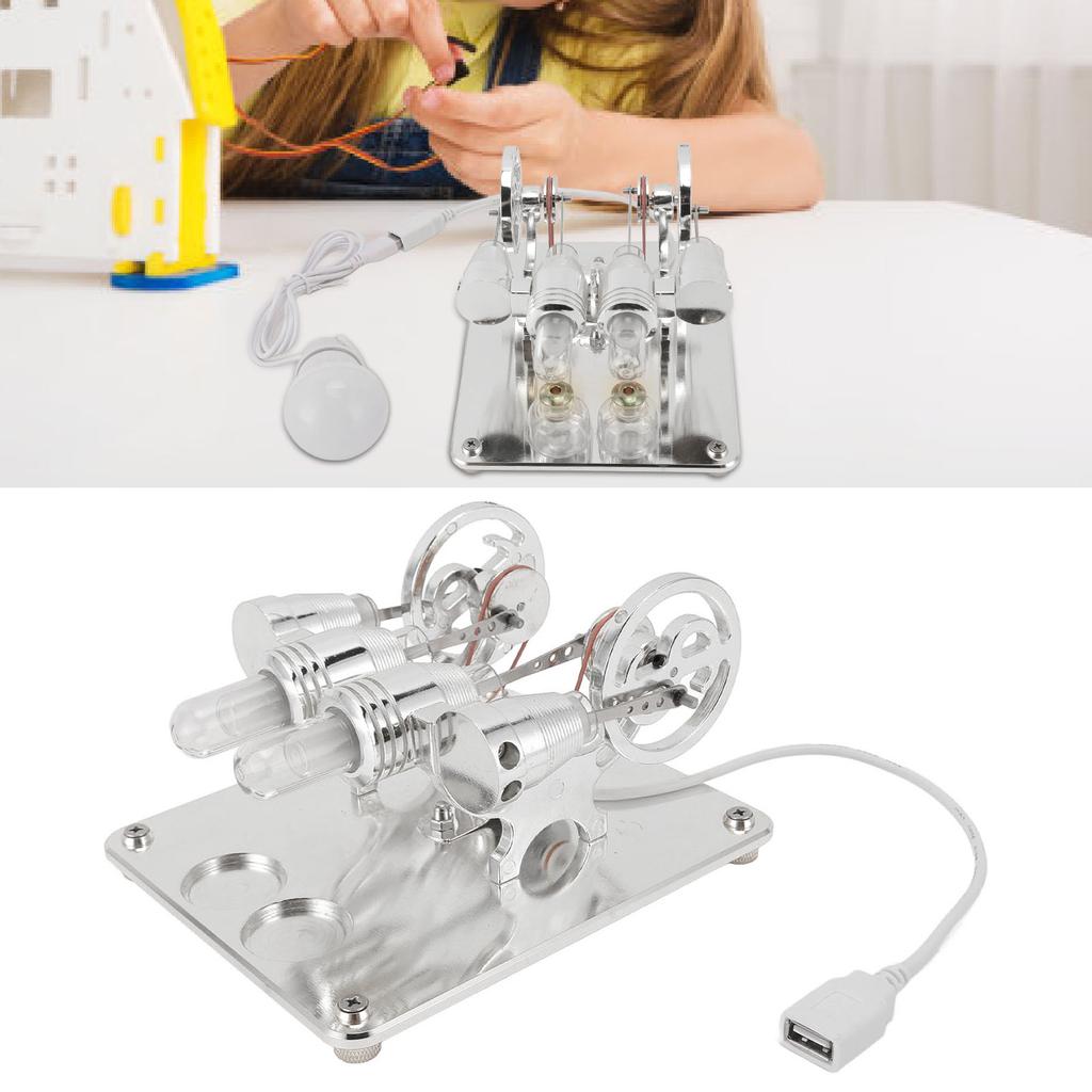4-Zylinder Heißer Stirlingmotor Hohe Härte LED-Licht Stirlingmotor für Kinder Schüler Wissenschaftsprojekt Klassenzimmer