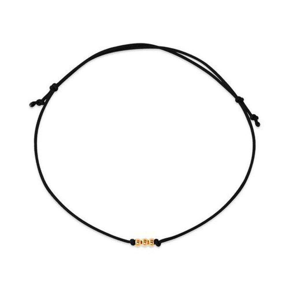 14K Mini Gold 3-Ball Silk String Black Thread Bracelet Knb41503