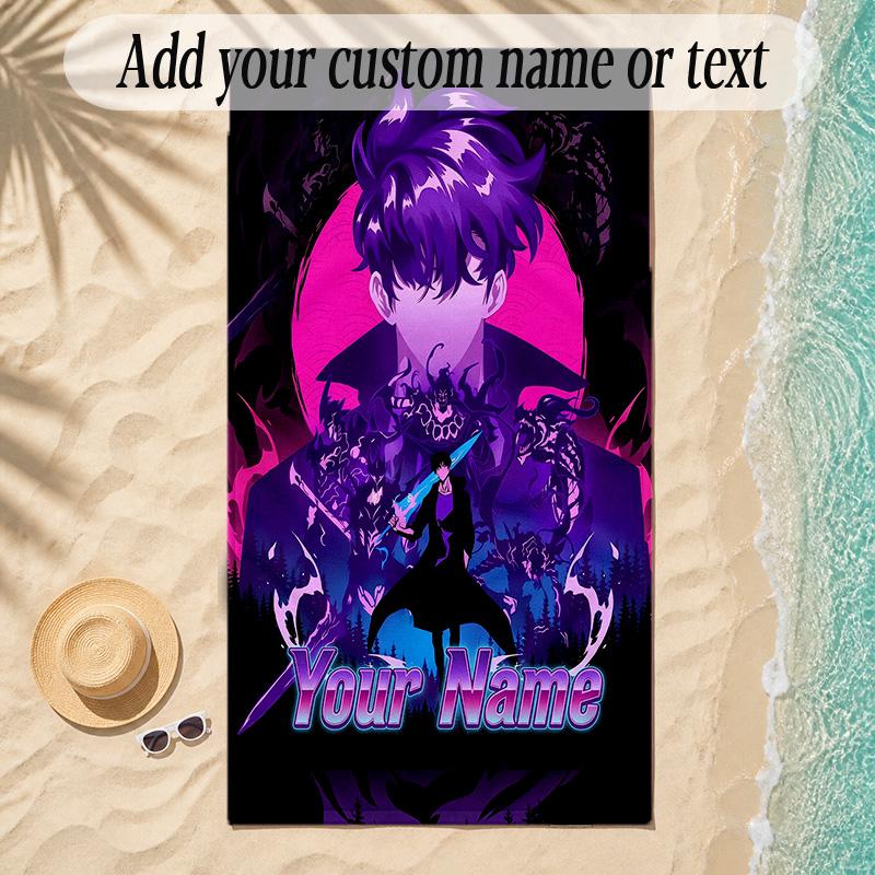 Beach TowelSolo Leveling Custom Name Text Personalized Soft Towel for Beach Pool Indoor Home Decor Gift