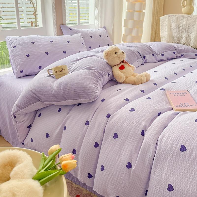 Class A maternal and infant grade, jacquard aerobic colored cotton, skin-friendly, comfortable, simple and literary 4pcs set on the bed