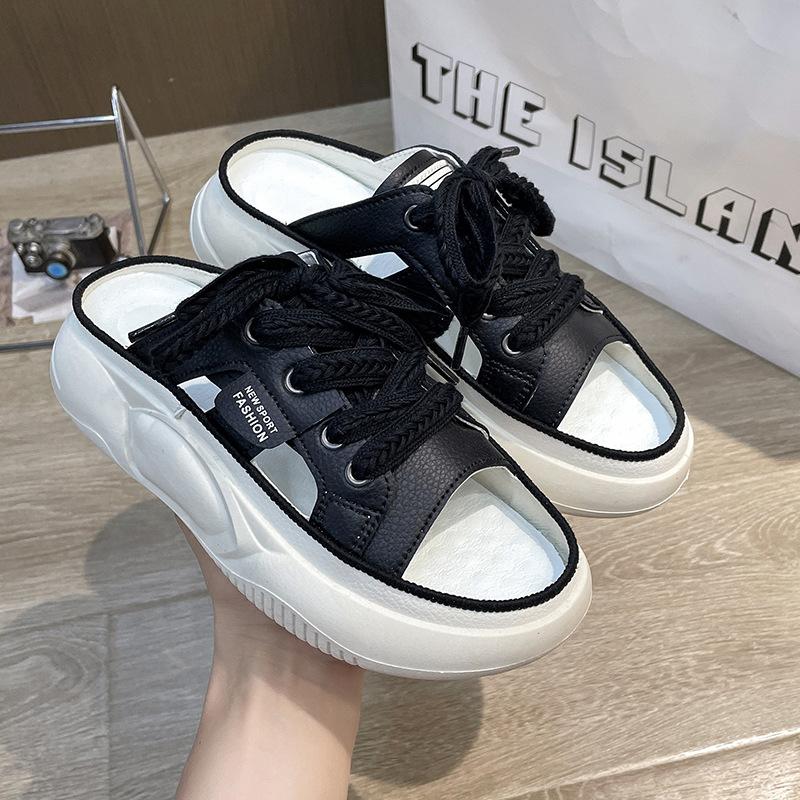 

Тапочки женские 2025 года, новая летняя верхняя одежда на толстой подошве с одной педалью, интернет-знаменитость, сумка, крутые тапочки, европейские сандалии 35