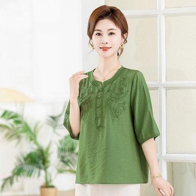 2026 Elegante Chinese Stijl Zomer Shirt met Halve Mouwen voor Vrouwen van Middelbare Leeftijd