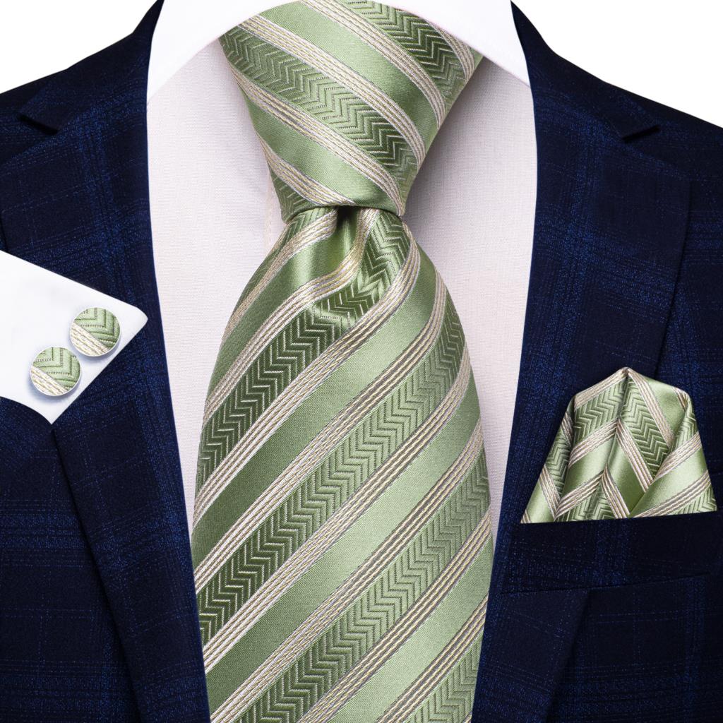 Hi-Tie Navy Blue Striped Silk Wedding Tie For Men Fashion Design Gift Men Necktie Hanky Cufflink Set Business Party Dropshiping