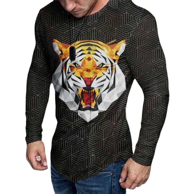 Frühling Herbst Mode Trendiges Herren Langarm Totenkopf Tier Bedrucktes T-Shirt Herren T-Shirts