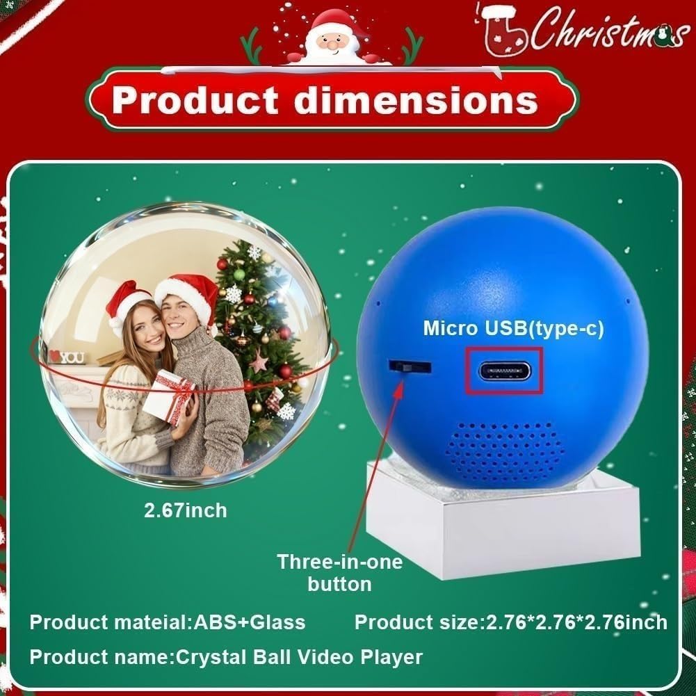 WiFi 3D Crystal Ball Video Player Audio Video Display Electronic Ball Christmas Memory Ball Birthday Gift Souvenir For Family And Friends