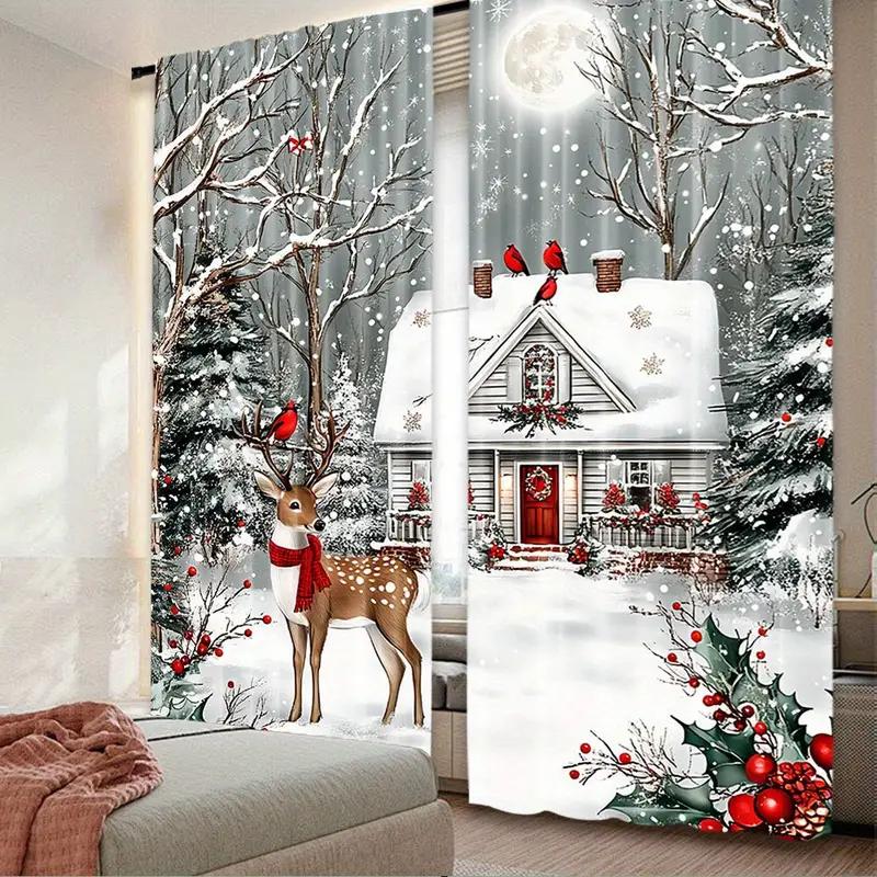 

Artistic Bold Cardinal Bird Pattern Curtains Design Polyester Christmas Home Windows Light Filtering Set Of 2 Made W100*H70(CM)-Grommet top&2PCS