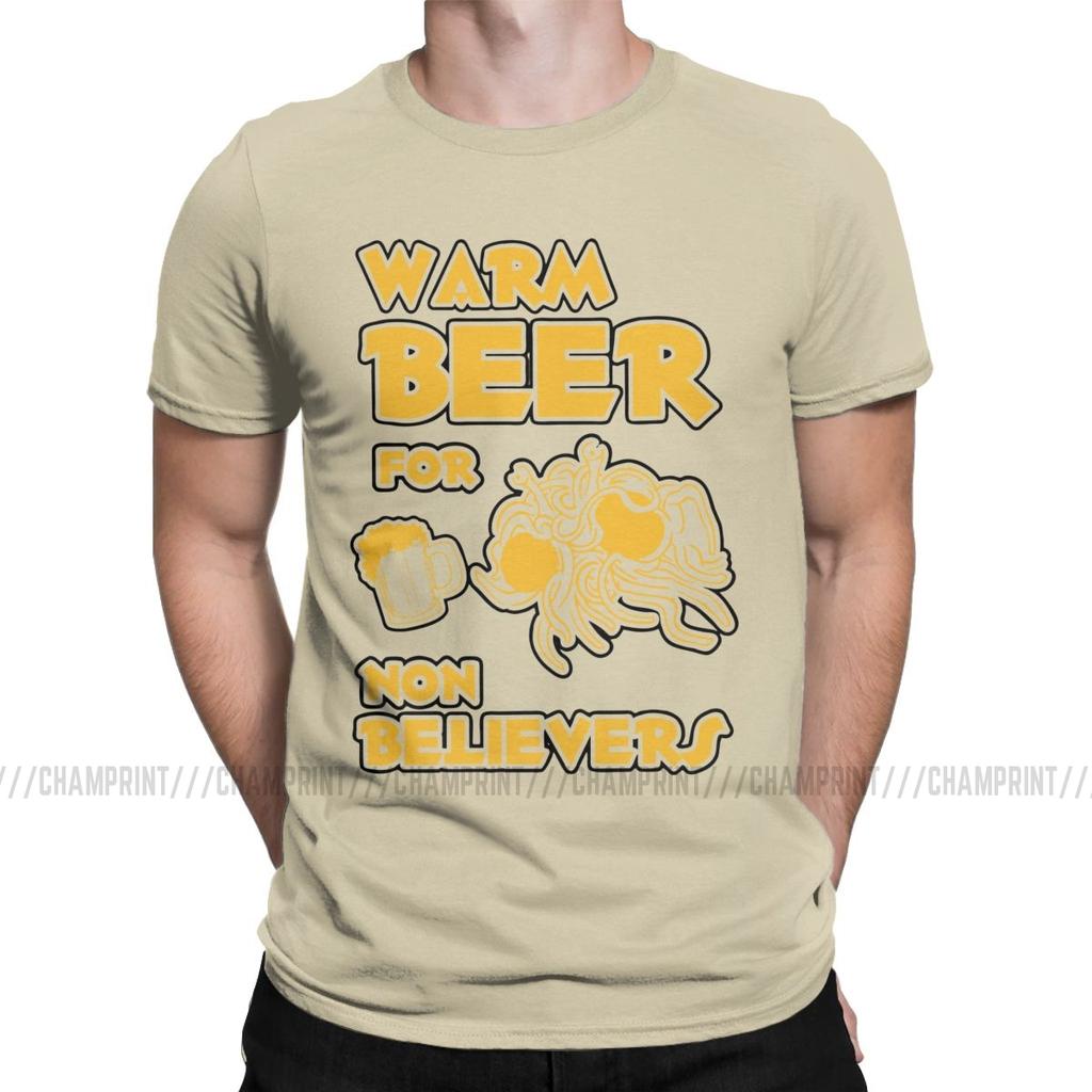 Warm Beer For Non Believers Pastafarian T Shirts Men Flying Spaghetti Monsterism Pastafarianism Fsm Religion Church