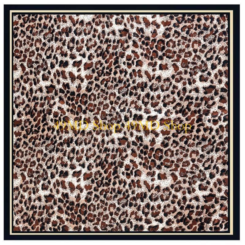 49MD Leopard Print Neck Scarf Women Imitation Silk Neckerchief Fashionable Head Wrap