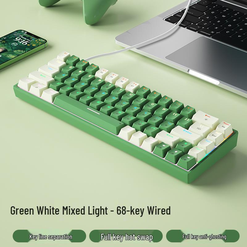 BOW Hot-Swappable Wired Mechanical Gaming Keyboard - Red/Brown Switch, 68-Key Compact Design