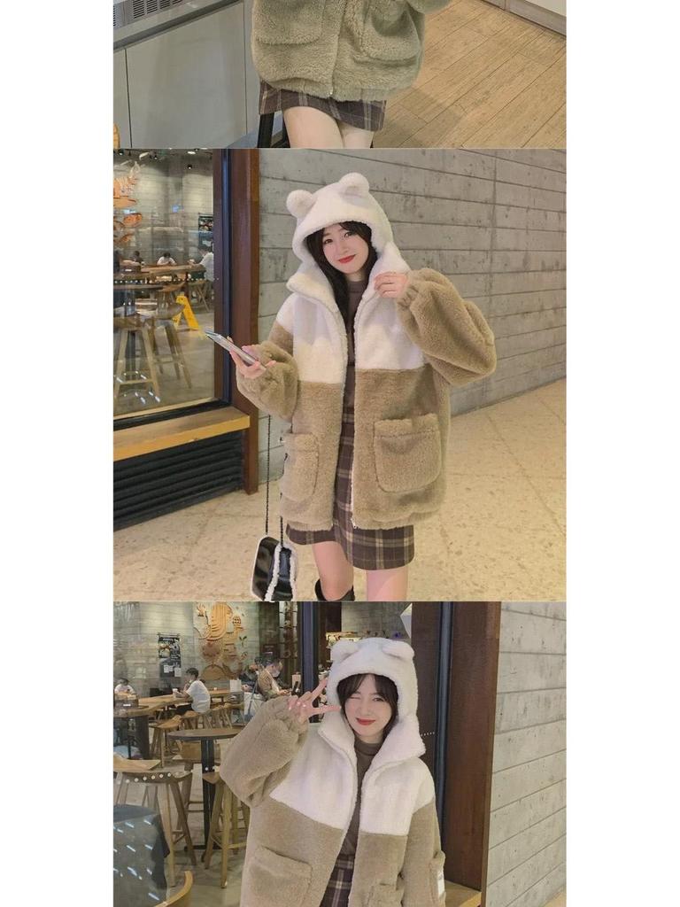 Women's 2024 Winter Hooded Faux Lambskin Jacket – Warm, Trendy, Thickened Velvet Lining