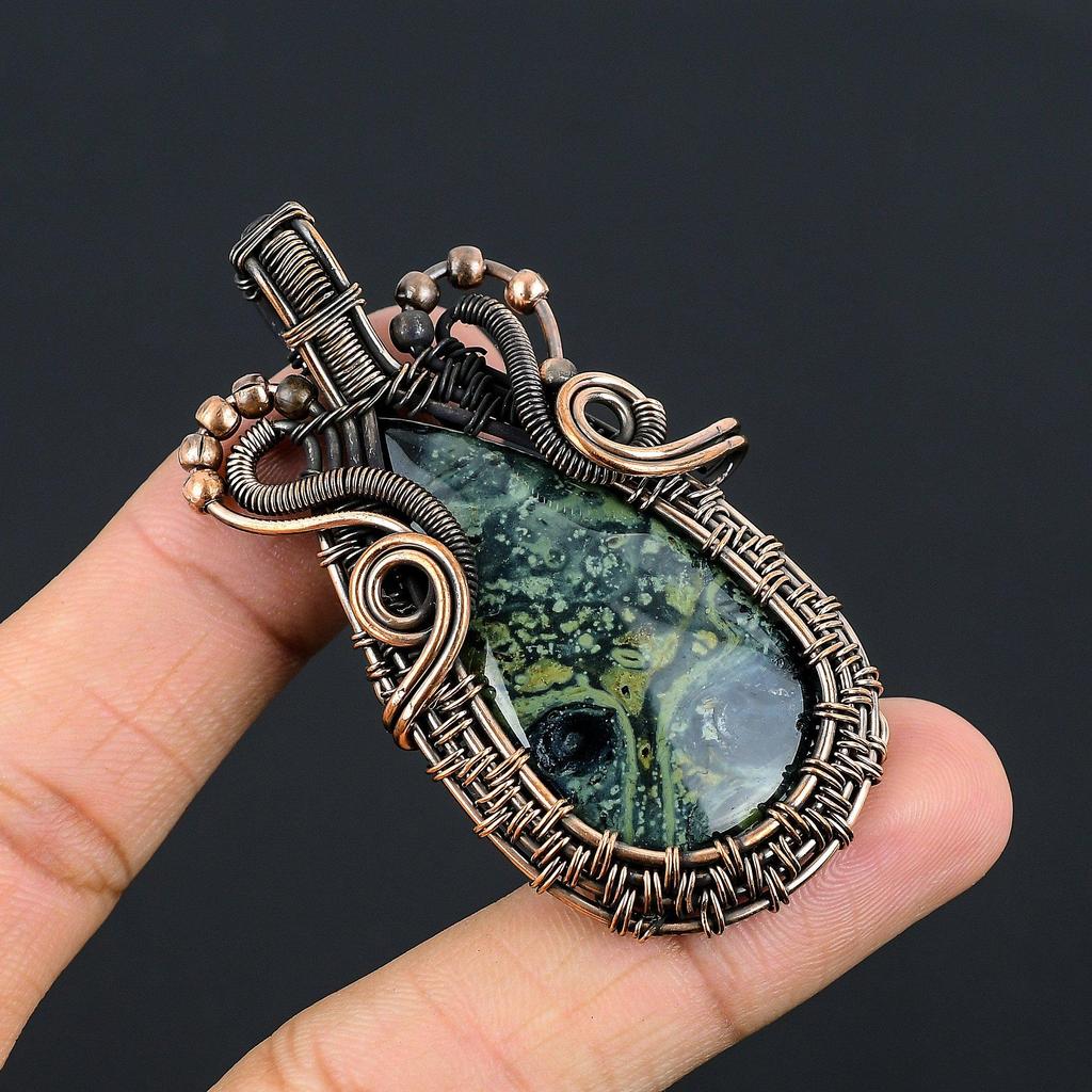 Star Galaxy Jasper Pendant, 999 Copper Wire Wrapped Gemstone Jewelry, Handmade Pendant, For Thanksgiving