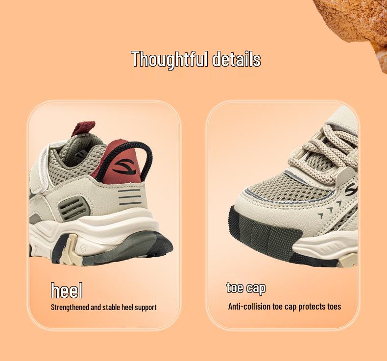 Habi Bear Boys' Breathable Double Mesh Sports Shoes with Magic Tape