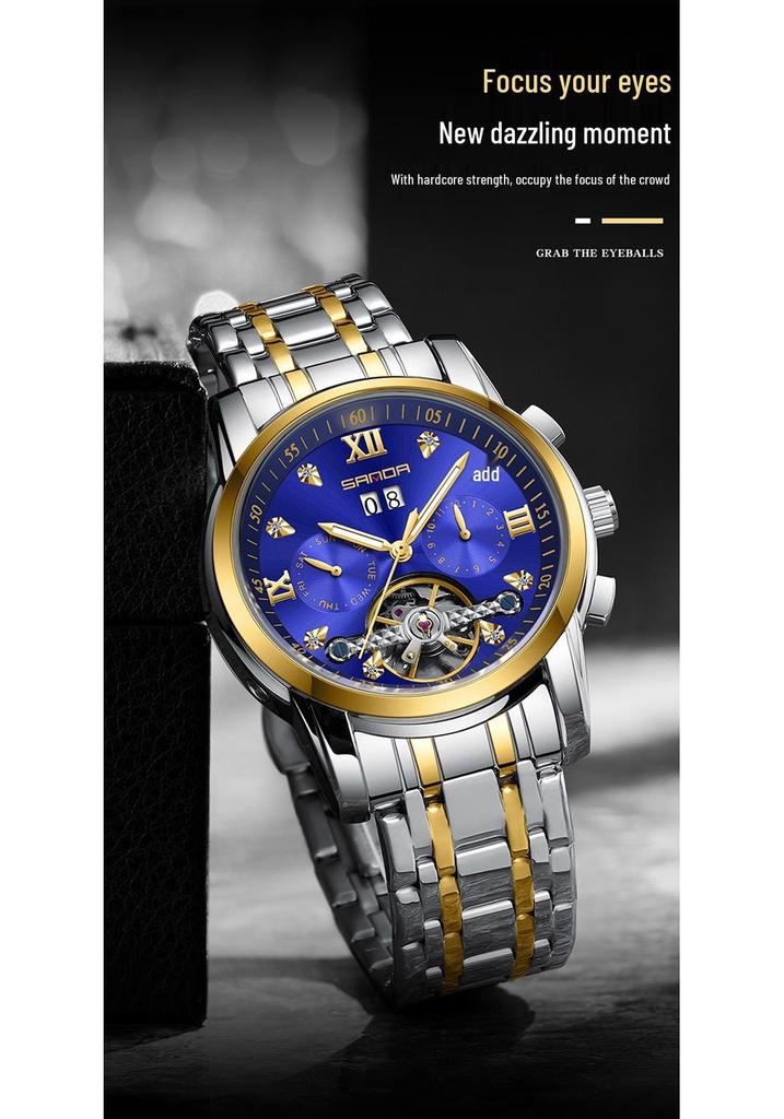 Sanda Men's Automatic Tourbillon Watch with Calendar - Trendy and Cool Design