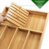 VaeFae Bamboo Silverware Organizer (Non-Expandable), Drawer Dish Holder, Wooden Cutlery Tray with Dividers for Kitchen Drawers, Dish Organizer with Kn