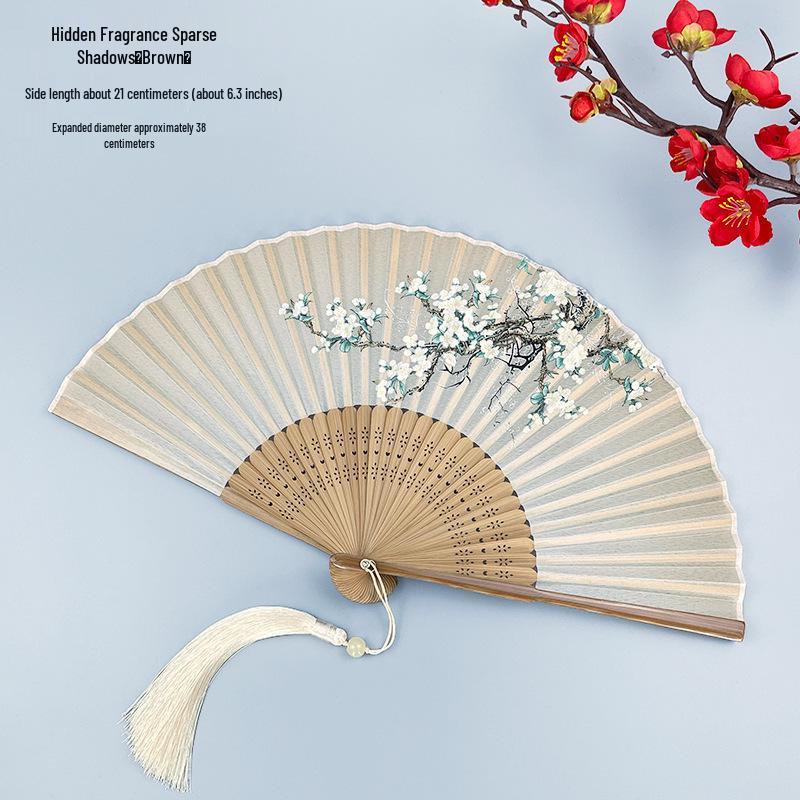 Portable Ancient Chinese Bamboo Folding Fan for Hanfu & Qipao - Gardenia Design